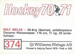 1970-71 Williams Hockey (Swedish) #374 Rolf Bielas Back