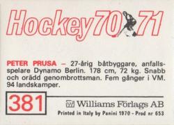 1970-71 Williams Hockey (Swedish) #381 Peter Prusa Back
