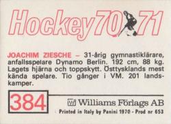 1970-71 Williams Hockey (Swedish) #384 Joachim Ziesche Back