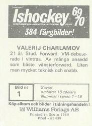 1969-70 Williams Ishockey (Swedish) #1 Valeri Kharlamov Back
