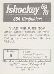 1969-70 Williams Ishockey (Swedish) #5 Vladimir Jursinov Back
