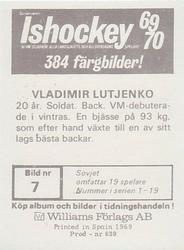 1969-70 Williams Ishockey (Swedish) #7 Vladimir Lutchenko Back