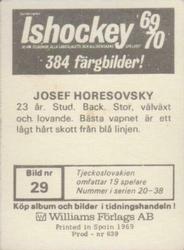 1969-70 Williams Ishockey (Swedish) #29 Josef Horesovsky Back