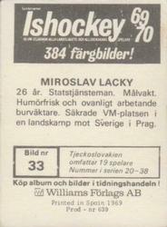1969-70 Williams Ishockey (Swedish) #33 Miroslav Lacky Back
