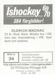 1969-70 Williams Ishockey (Swedish) #34 Oldrich Machac Back