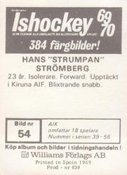 1969-70 Williams Ishockey (Swedish) #54 Hans Stromberg Back