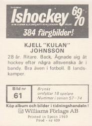 1969-70 Williams Ishockey (Swedish) #61 Kjell Johnsson Back