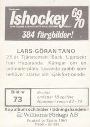 1969-70 Williams Ishockey (Swedish) #73 Lars-Goran Tano Back