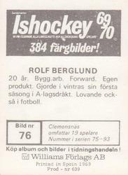 1969-70 Williams Ishockey (Swedish) #76 Lars Alseryd Back
