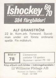 1969-70 Williams Ishockey (Swedish) #78 Alf Granstrom Back