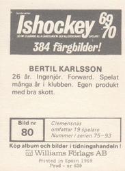 1969-70 Williams Ishockey (Swedish) #80 Bertil Karlsson Back