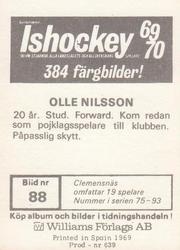 1969-70 Williams Ishockey (Swedish) #88 Olle Nilsson Back