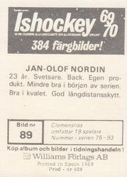 1969-70 Williams Ishockey (Swedish) #89 Jan-Olof Nordin Back
