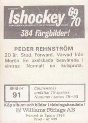 1969-70 Williams Ishockey (Swedish) #91 Peder Rehnstrom Back