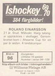1969-70 Williams Ishockey (Swedish) #96 Roland Einarsson Back