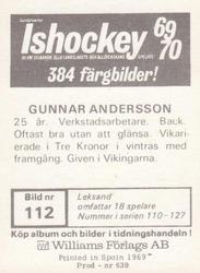 1969-70 Williams Ishockey (Swedish) #112 Gunnar Andersson Back
