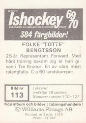 1969-70 Williams Ishockey (Swedish) #113 Folke Bengtsson Back