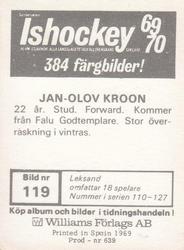 1969-70 Williams Ishockey (Swedish) #119 Jan Olof Kroon Back