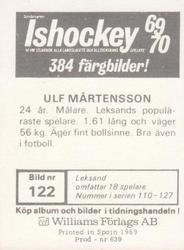 1969-70 Williams Ishockey (Swedish) #122 Ulf Martensson Back