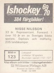 1969-70 Williams Ishockey (Swedish) #123 Nisse Nilsson Back