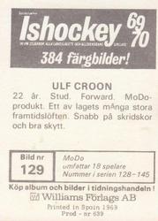 1969-70 Williams Ishockey (Swedish) #129 Ulf Croon Back