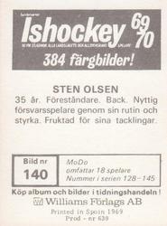 1969-70 Williams Ishockey (Swedish) #140 Sten Olsen Back