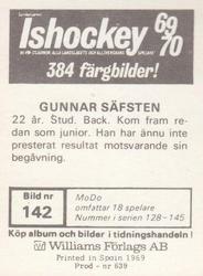 1969-70 Williams Ishockey (Swedish) #142 Gunnar Safsten Back