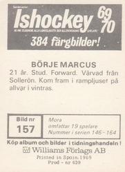 1969-70 Williams Ishockey (Swedish) #157 Borje Marcus Back