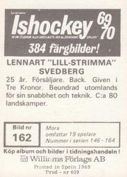 1969-70 Williams Ishockey (Swedish) #162 Lennart Svedberg Back