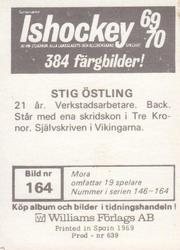 1969-70 Williams Ishockey (Swedish) #164 Stig Östling Back