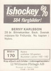 1969-70 Williams Ishockey (Swedish) #170 Berny Karlsson Back
