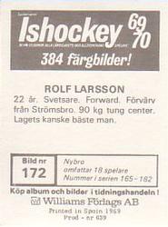 1969-70 Williams Ishockey (Swedish) #172 Rolf Larsson Back