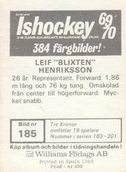 1969-70 Williams Ishockey (Swedish) #185 Leif Henriksson Back
