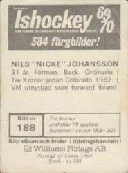 1969-70 Williams Ishockey (Swedish) #188 Nicke Johansson Back