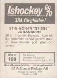 1969-70 Williams Ishockey (Swedish) #189 Stig-Göran Johansson Back