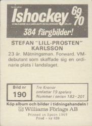 1969-70 Williams Ishockey (Swedish) #190 Stefan Karlsson Back