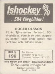 1969-70 Williams Ishockey (Swedish) #196 Roger Olsson Back