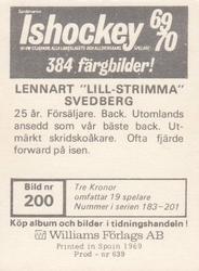 1969-70 Williams Ishockey (Swedish) #200 Lennart Svedberg Back
