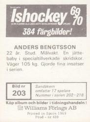 1969-70 Williams Ishockey (Swedish) #203 Anders Bengtsson Back