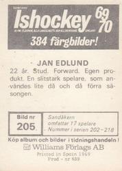 1969-70 Williams Ishockey (Swedish) #205 Jan Edlund Back
