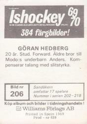 1969-70 Williams Ishockey (Swedish) #206 Goran Hedberg Back
