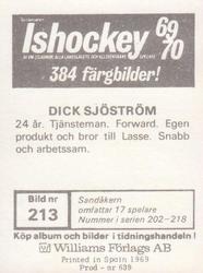 1969-70 Williams Ishockey (Swedish) #213 Dick Sjostrom Back