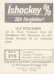 1969-70 Williams Ishockey (Swedish) #215 Ulf Stecksen Back