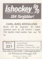 1969-70 Williams Ishockey (Swedish) #221 Carl-Axel Berglund Back