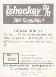 1969-70 Williams Ishockey (Swedish) #222 Goran Borell Back