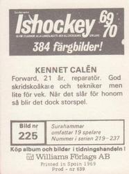 1969-70 Williams Ishockey (Swedish) #225 Kennet Calen Back