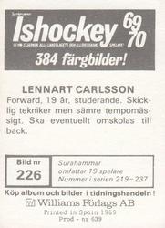 1969-70 Williams Ishockey (Swedish) #226 Lennart Carlsson Back