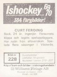 1969-70 Williams Ishockey (Swedish) #228 Curt Ferding Back