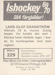 1969-70 Williams Ishockey (Swedish) #229 Lars Granstrom Back