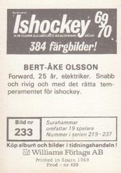 1969-70 Williams Ishockey (Swedish) #233 Bert-Ake Olsson Back